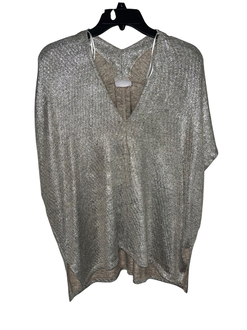 Karlie Metallic Silver Oversized V-Neck Poncho Top Women’s Small Dolman Knit